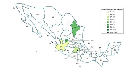 Ilustración 4: Mapa de electrolineras en México (fuente: CFE, sin fecha) [5]